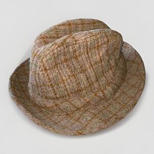 Dobbs 5th‎ Avenue New York Tan Plaid Wool Fedora Hat With Feather Size 6 7/8